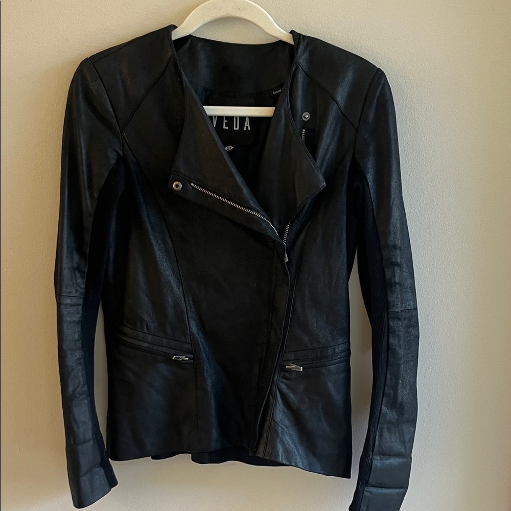 Veda Black Leather Moto Jacket